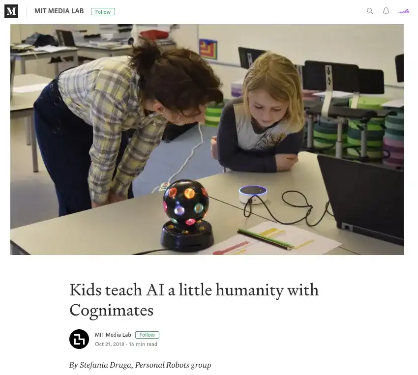 Screenshot of article written by Stefania Druga on Cognimates.