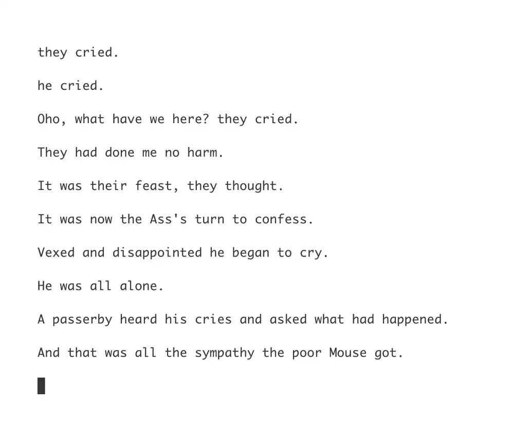 First test output (10 lines from a random seed)