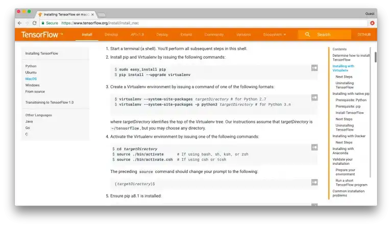 Screencap of the TensorFlow terminal interface